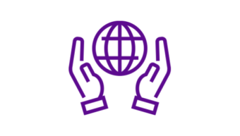 purple hand globe icon